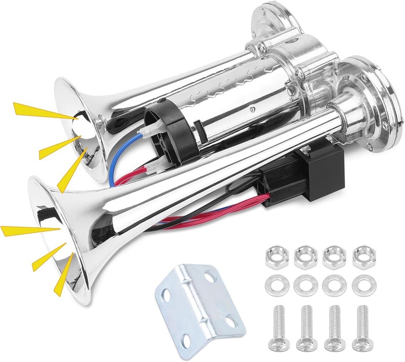 FILTERUP 12V 600DB Upgraded Air Horn Dual Trumpets, Super Loud Train Electric Horn Kit with Air Compressor Compatible with 12V vehicles Trucks Trains Boats Pickup SUVs Cars Speaker - Image 1